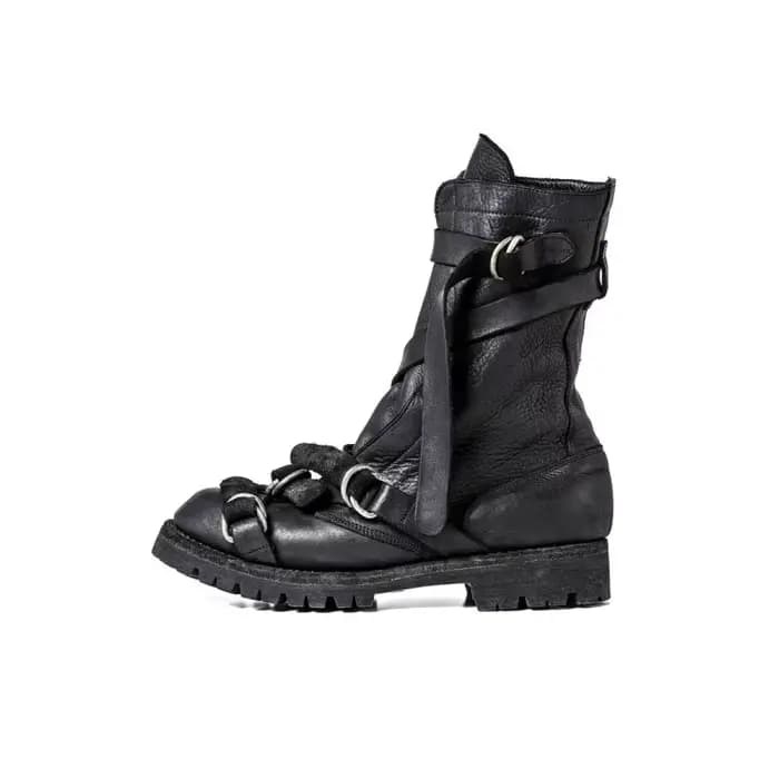 Yamamoto Style foncé rétro Vintage moto bottes hommes en cuir véritable sangle bottes Tube court bou