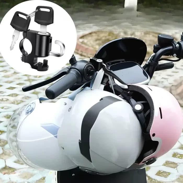 Verrou de sécurité antivol pour casque de moto, en métal, 20mm-28mm, noir, avec 2 clés, crochet pour