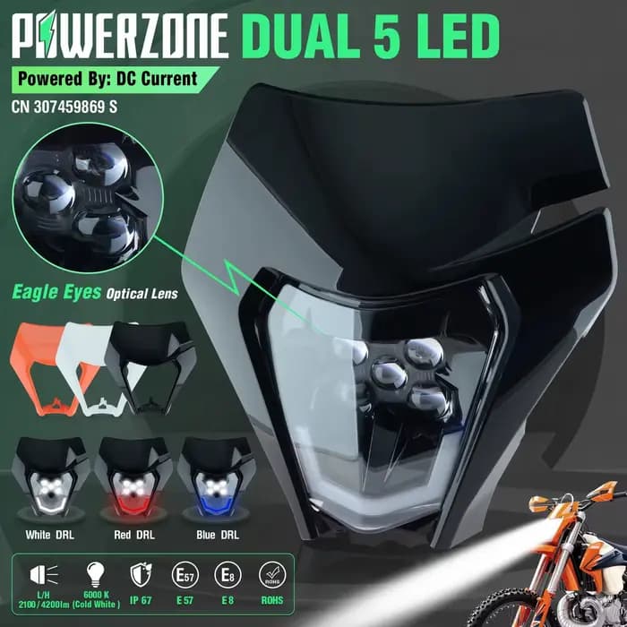 PowerZone moto phare phare Supermoto carénage pour KTM EXC SXF MX Dirt Bike Enduro phare noir