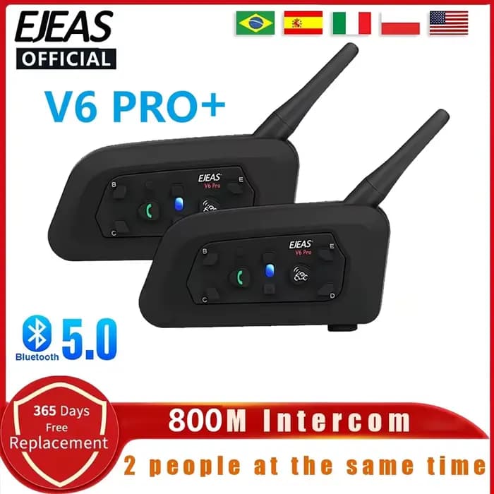 EJEAS V6 PRO Moto Casque Casque Bluetooth Interphone Communicateur 800M Pour 2 Coureurs IP65 Étanche