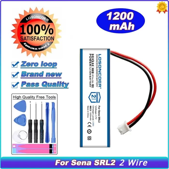 LObly COER-Batterie polymère pour casque Bluetooth Sena SRinj, 1200mAh, batterie Partenaires 2, pris