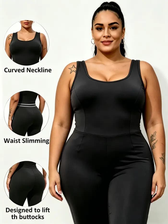 Combinaison de sport moulante une pièce pour femme grande taille, style débardeur et leggings, pour