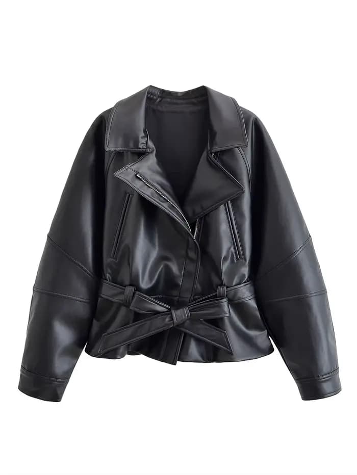 Nouvelle Tendance 2026 : Manteau Trench Noir en Similicuir pour Femme, Manches Longues, Col Revers,