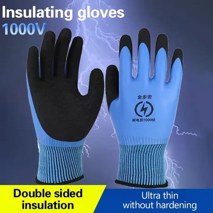 Gants isolants bleus pour électricien, résistance à la tension 1000V, haute élasticité, gants de tra