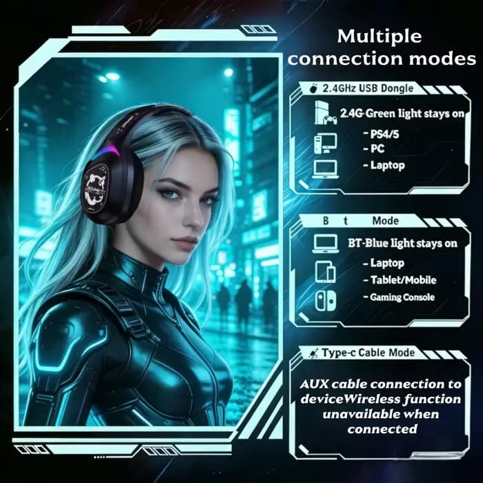 Casque de jeu filaire Bzumk avec éclairage RGB élégant, utilisation multi-scénarios, adapté au jeu e