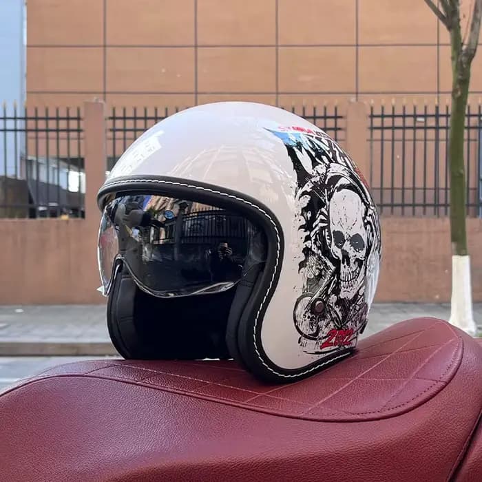Demi-Casque de Moto Rétro pour Homme et Femme, Certifié 2024, Voile Toutes Saisons, Nouveauté 3/4