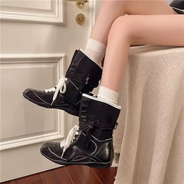 2025 nouvelles bottes de boxe polyvalentes rétro décontractées en cuir Nubuck bout rond couleur asso