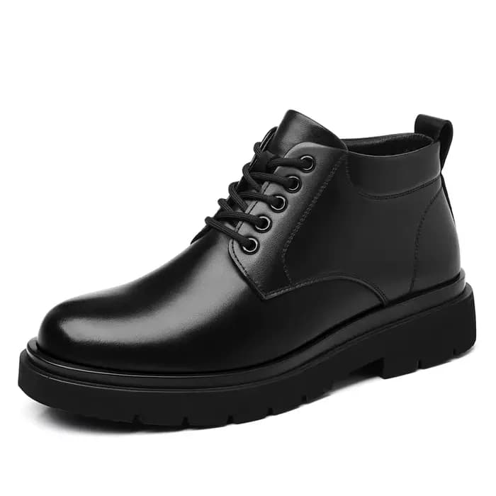 Bottes mi-hautes en cuir noir à lacets pour homme, chaudes pour l'hiver, chaussures de ville, de bur