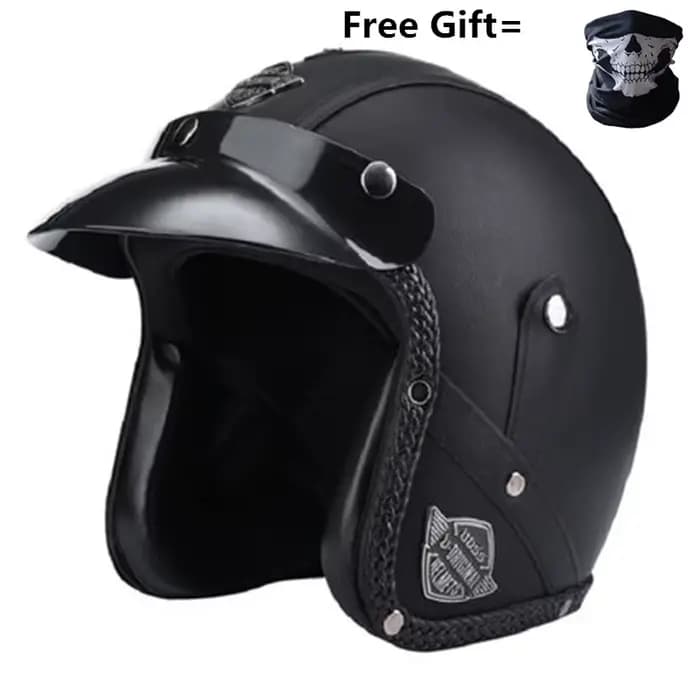 Casque de moto en cuir PU avec visage ouvert, casques de motocross, visière approuvée par le DOT, ma