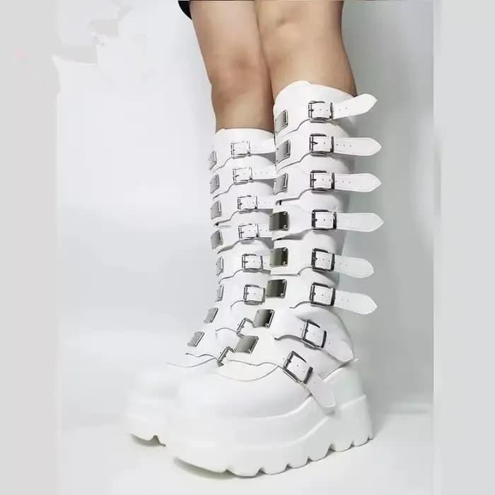Bottes longues pour femmes, chaussures gothiques, bottes à plateforme, bottes hautes jusqu'au genou,