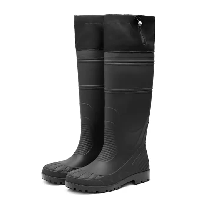 Bottes de pluie montantes noires pour hommes, bottes longues à cordon réglable, résistantes à l'usur