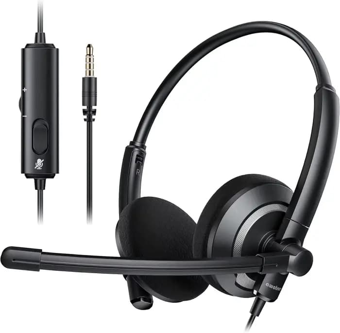 Casque USB filaire Awatrue avec micro anti-bruit pour PC portable, contrôle intégré, son amélioré et