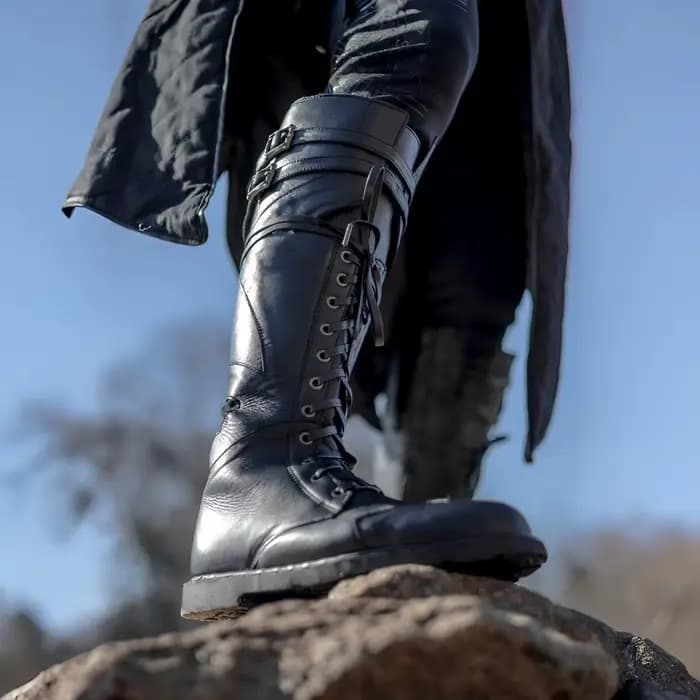 Bottes de moto pour hommes, bottes d'équitation hautes en cuir de Style Renaissance rétro médiéval à