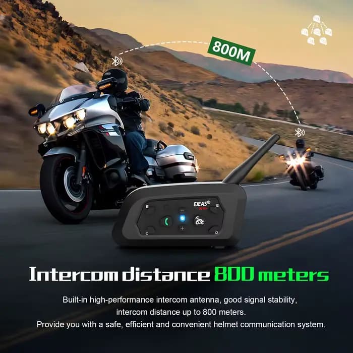 EJEAS V6 PRO + Moto Interphone Casque Bluetooth Casque 6 Coureurs 800m Communicateur Étanche V5.1 Mu