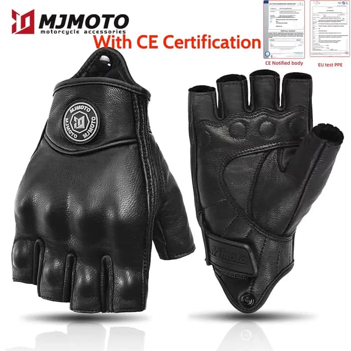 Sulaite Vintage peau de chèvre en cuir demi doigt gants de Moto rétro noir gris sans doigts Moto vtt