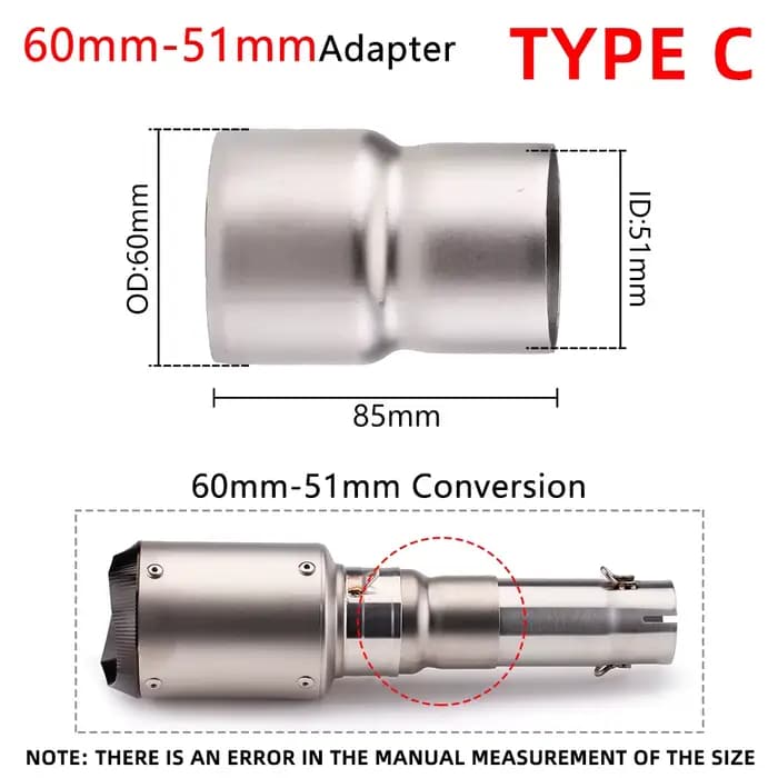 Adaptateur universel d'accès moto Escape, 51mm, 60mm à 51mm, raccord de tuyau, Beverer, silencieux,