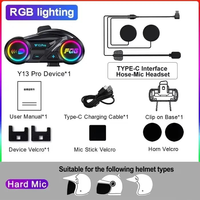 Y13 Pro casque interphone casque 500M double Bluetooth 6.0 effet d'éclairage rvb prend en charge la
