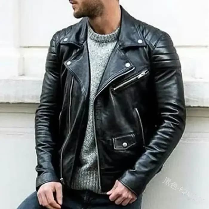 Vestes de moto en cuir Faux cuir pour hommes, manteau en cuir PU pour adolescents, col montant, Punk