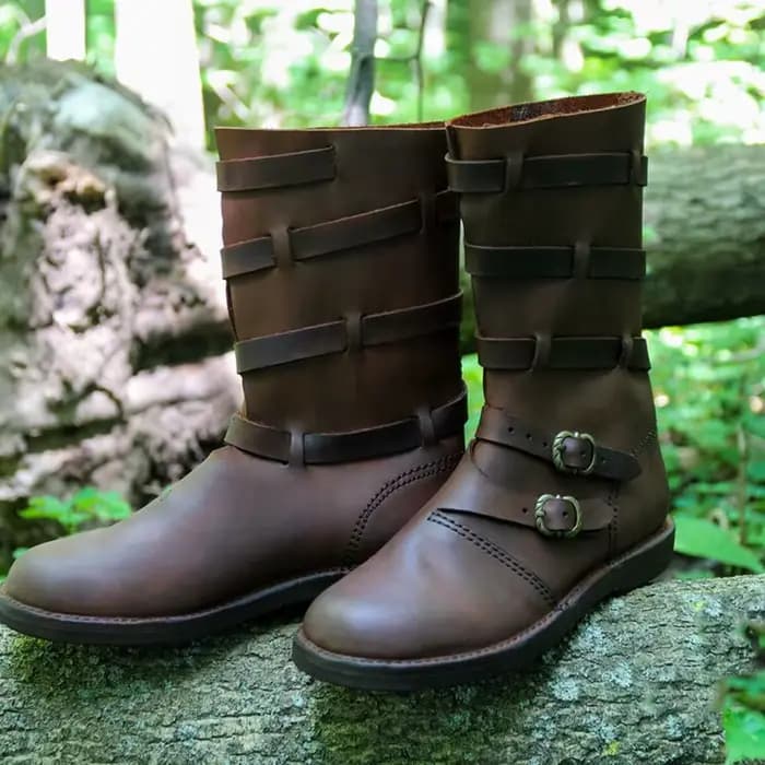 Bottes mi-mollet en cuir vintage à multiples boucles pour hommes, style gothique médiéval, bottes de