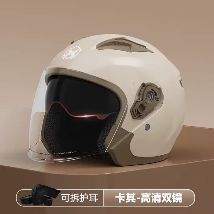 Casques de moto rétro double visière unisexe casque de moto d'hiver 3/4 visage ouvert casque de prot