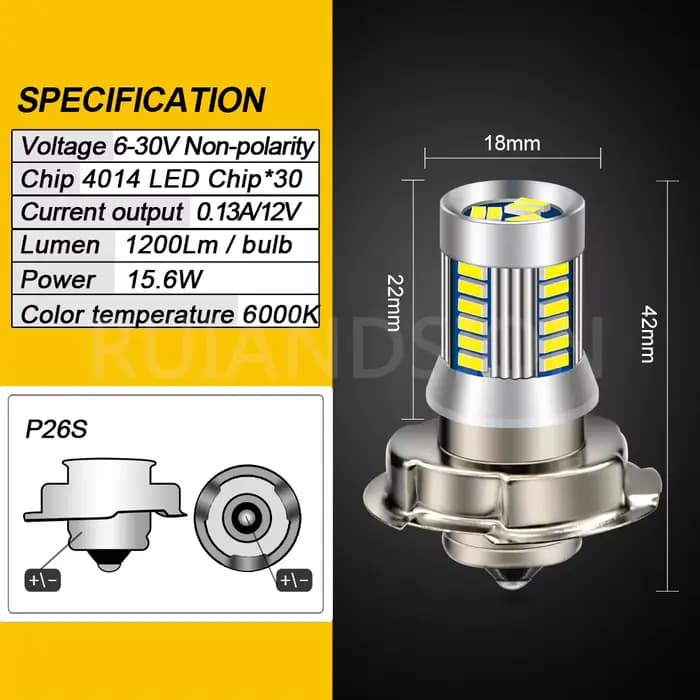 Ampoule LED P26S pour éclairage de sauna de moto, lampe à puces 4014, phares antibrouillard moteur,