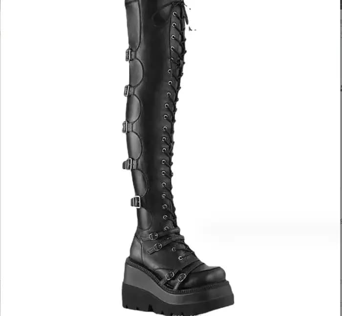 Bottes hautes de moto compensées à plateforme pour femmes, bottes au-dessus du genou, strip-teaseuse