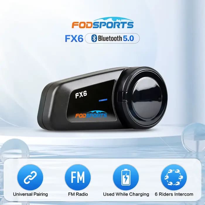 Fodsports FX6 Interphone de moto Casque Bluetooth, Interphone Moto, 6 coureurs, Radio FM.