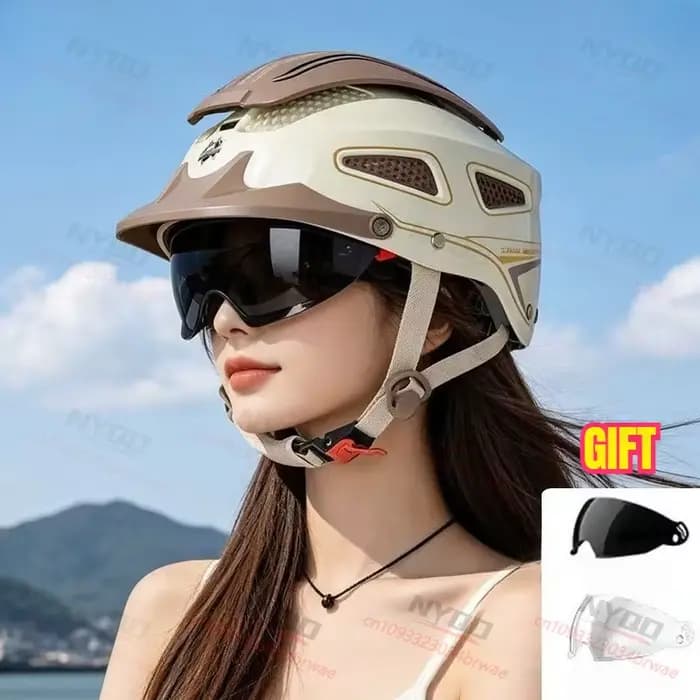 Casque Demi-ouvert Rétro d'Été pour Moto/Vélo Électrique - Casque de Moto Électrique Ventilé en ABS