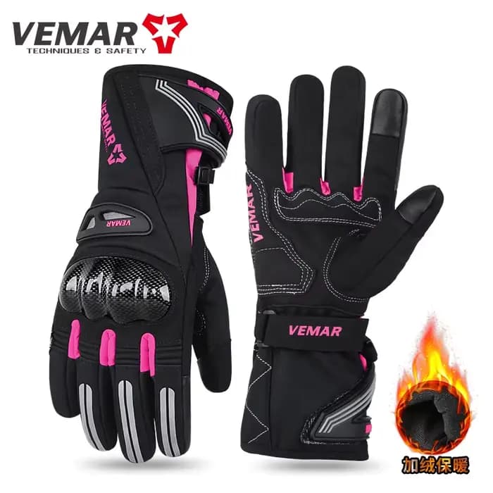 Gants de moto d'hiver pour femmes, roses, imperméables, thermiques et Protection complète des doigts