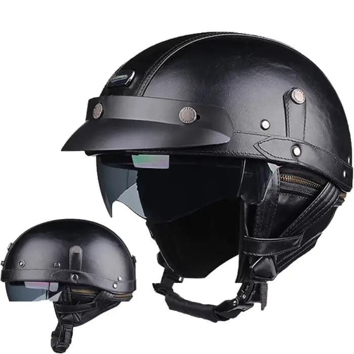 Casque de Moto rétro PU quatre saisons casques équitation demi Scooter casque Moto hommes femmes