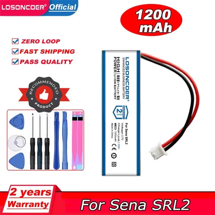 LObly COER-Batterie pour casque Bluetooth Sena SRinj, 1200mAh, 2 fils, 3 fils, 2 broches, 3 broches