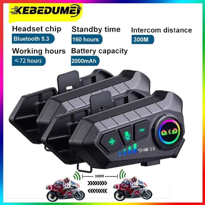 Kebidumei YP10 Bluetooth casque de Moto Interphone 300M Intercomunicador sans fil 2000Mah Moto talki