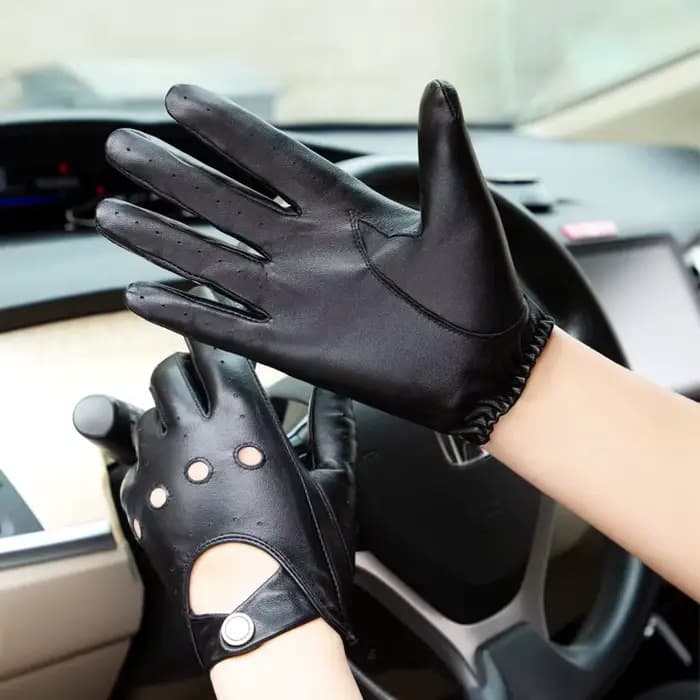 Gants de conduite en cuir véritable pour hommes, mitaines respirantes, peau de mouton, noir, luxe, m