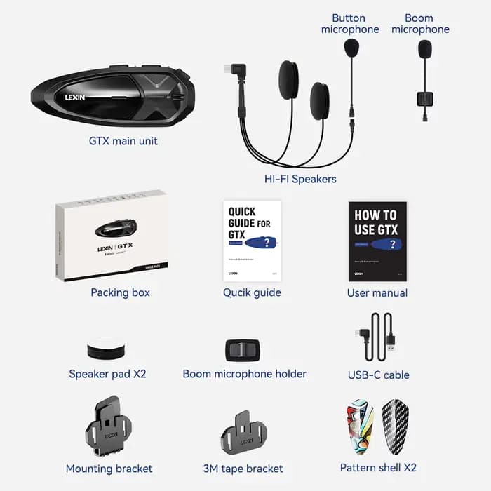 Lexin GTX interphone Bluetooth pour casque de moto casque Support interphone et écouter de la musiqu