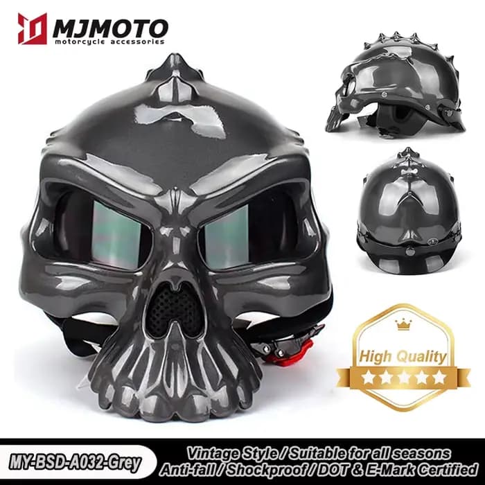Casque de moto vintage en forme de crâne, certifié 3C DOT, pour hommes et femmes, casque de scooter,