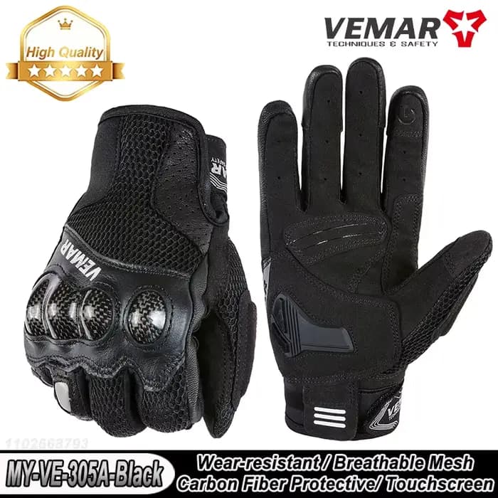 Gants Moto d’Été VEMAR pour Homme Gants de Motocross Plein Doigt Respirants avec Coque en Fibre de C