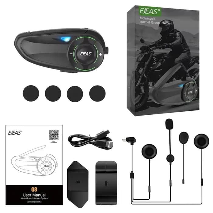 EJEAS Q8 Interphone en maille pour moto avec talkie-walkie à distance EUC Interphone Bluetooth casqu
