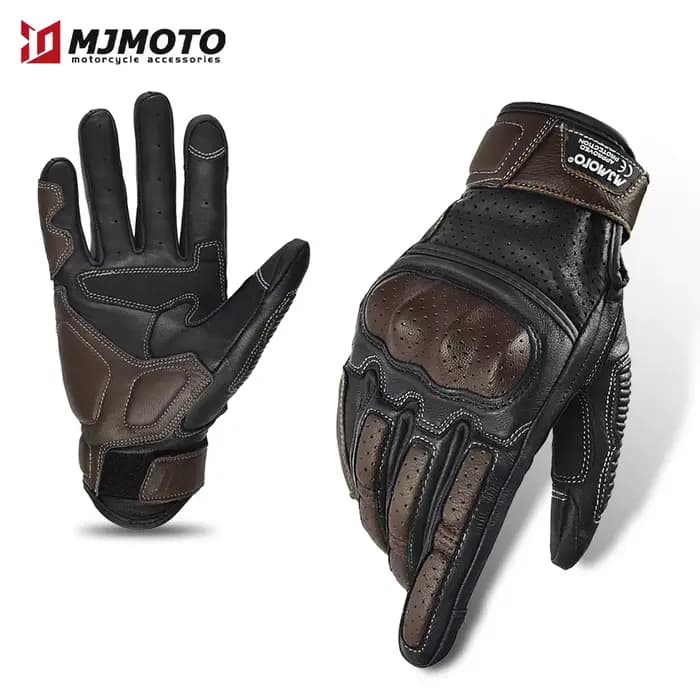 Gants de Moto en cuir Vintage marron pour hommes, compatibles avec écran tactile, gants d'équitation