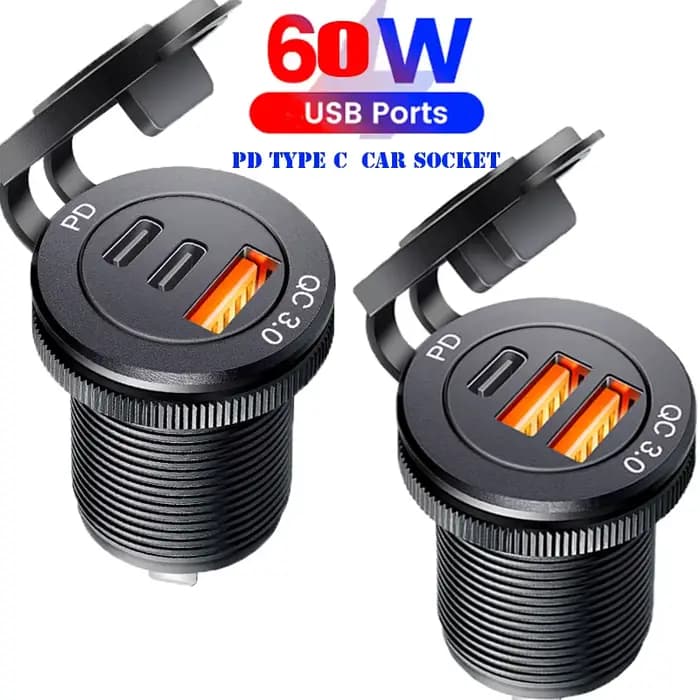 Prise USB 3.0, adaptateur de charge rapide Type-C 60W pour voiture, camion, moto, camping-car, batea