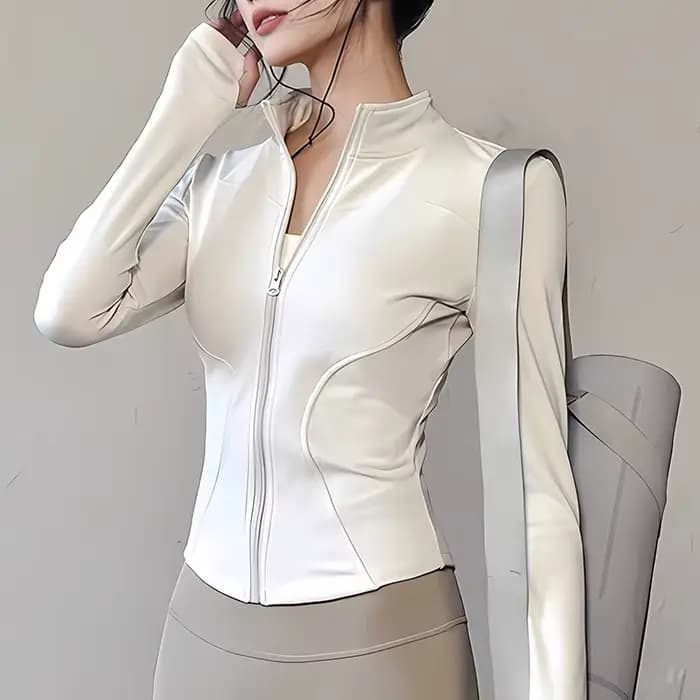 Veste de sport ajustée pour femme, séchage rapide, manches longues, taille cintrée, idéale pour le y