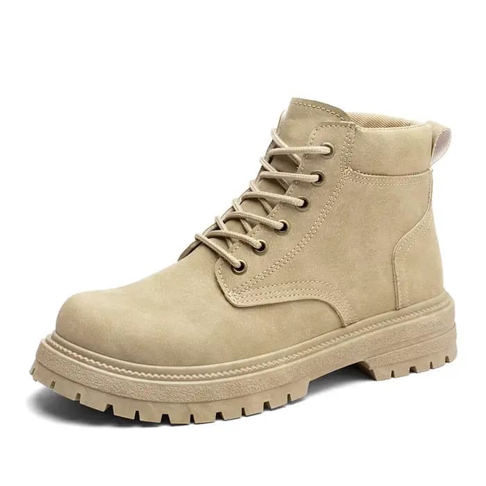 Bottes de moto mi-mollet en cuir mat rétro pour homme, style workwear, à lacets, à bout rond, semell
