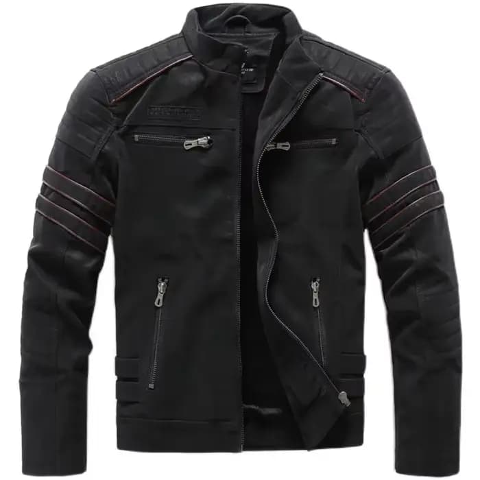 Veste de pilote en cuir PU pour hommes, col montant décontracté, coupe-vent chaud, moto CombTrend, m