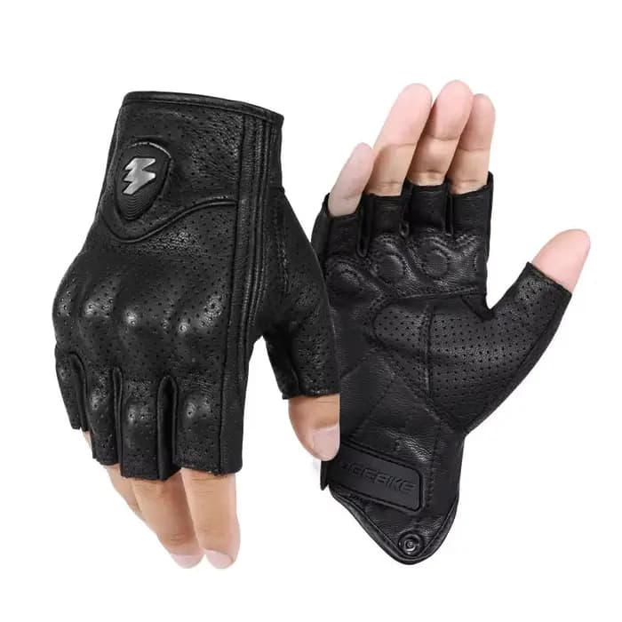 Gants de moto de course en cuir véritable pour hommes, demi-doigt, gants de vélo de route, écran tac