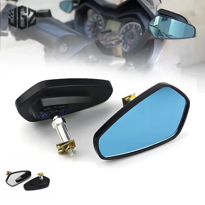 Rétroviseurs Latéraux en Aluminium CNC pour Moto, Paire de Verre Bleu et Blanc, Accessoires pour YAM
