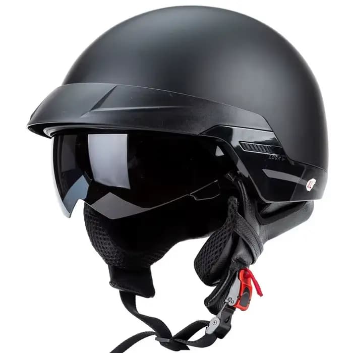 Casque de Moto rétro visage ouvert demi-casques Cruiser Vintage avec pare-soleil boucle à dégagement