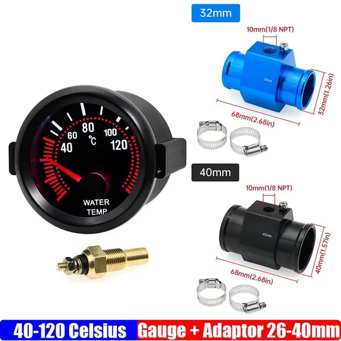 Jauge de température d'eau 2" 52 mm 40-120 ℃ Compteur de température de l'eau + capteur de tuyau d