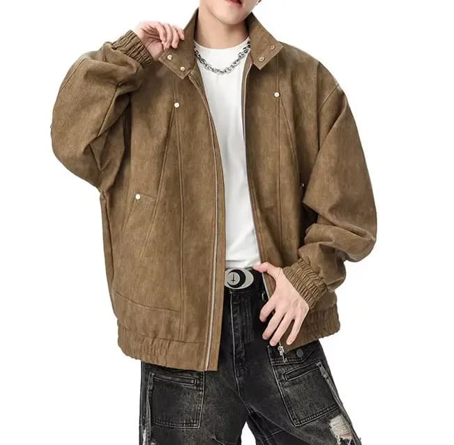 Blouson en cuir PU vintage pour homme, nouvelle collection printemps-automne 2026, coupe ample, styl