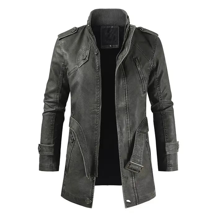 Costume de moto pour hommes veste longue en cuir hiver coupe ajustée hommes décontracté coupe-vent v