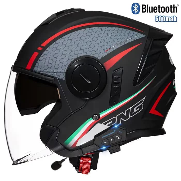 Casque de moto 3/4 Bluetooth double visière casque d'équitation approuvé DOT pour vélo électrique et