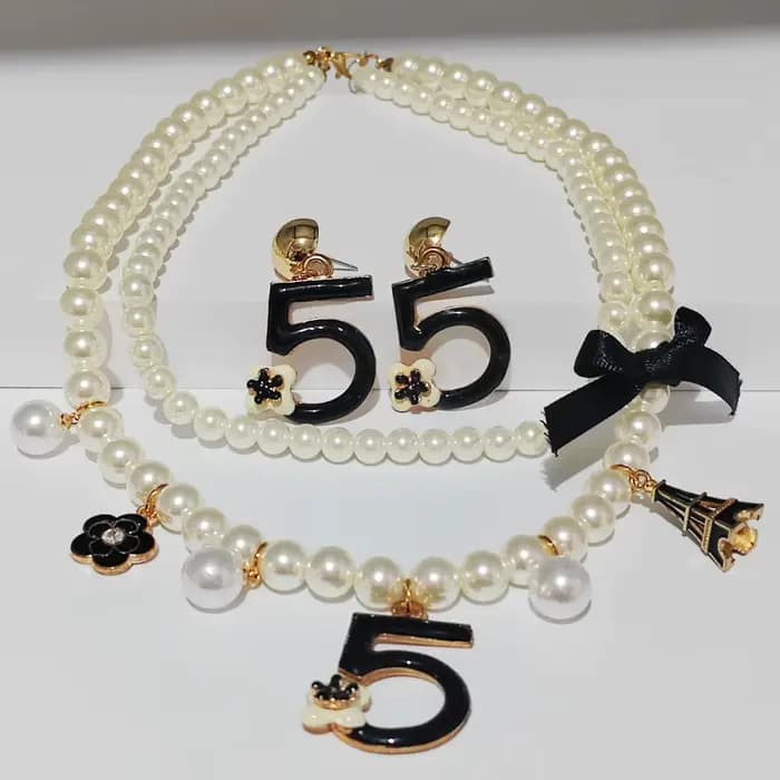 Ensemble de bijoux tendance pour femme, tour de cou, collier de perles, boucle d'oreille, accessoire